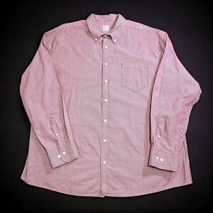 Merona Mens XXL Striped Button Down Shirt Burgundy White Cotton Long Sleeve